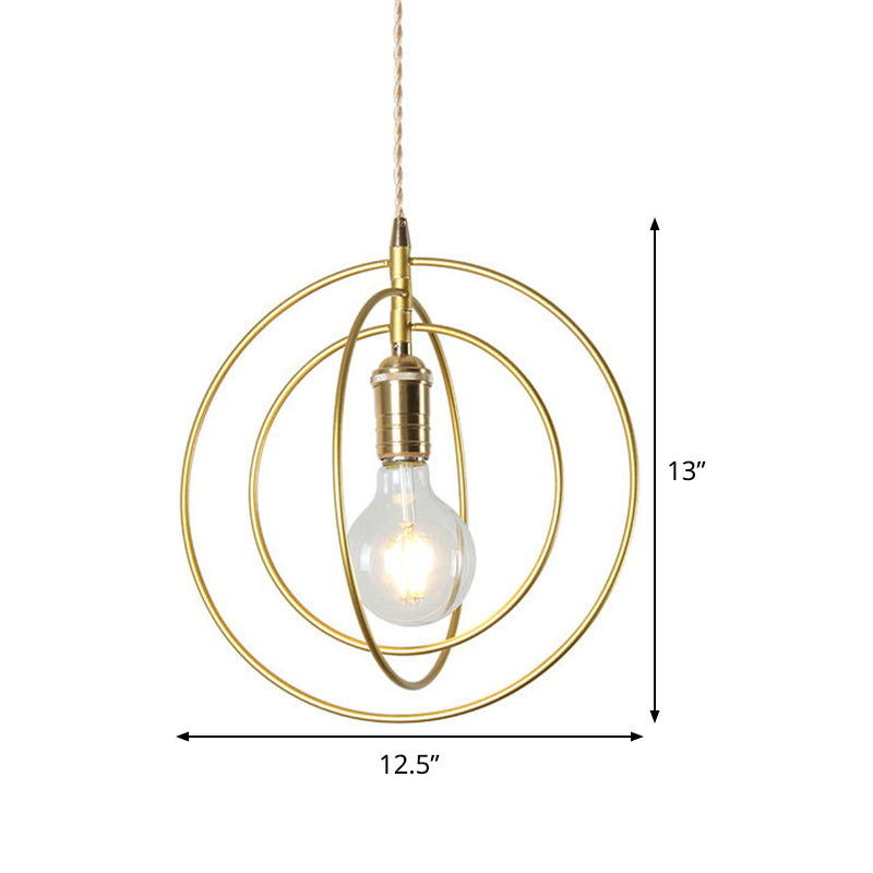 Minimalist 3-Ring Hanging Light Metal 1 Light Living Room Pendant Lamp Fixture in Gold