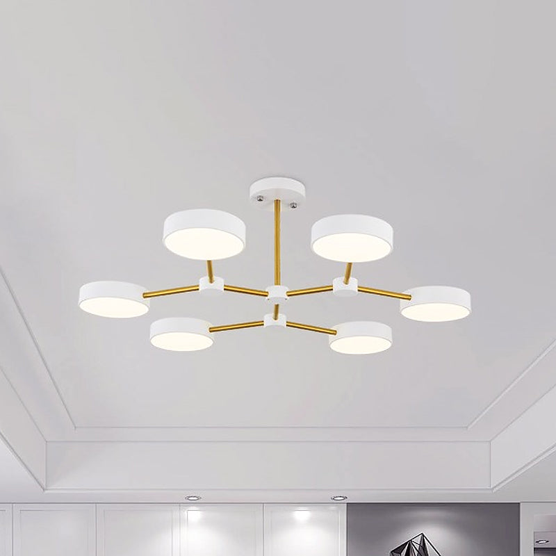 Drum Pendant Chandelier Modern Metallic 6 Lights Black/White Finish Branch Hanging Ceiling Lamp