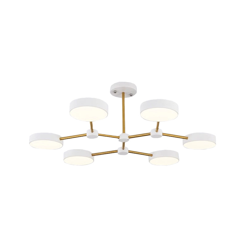Lampadario a ciondolo a ciondolo tamburo moderno metallico 6 luci di finitura in bianco/nero lampada a soffitto appesa