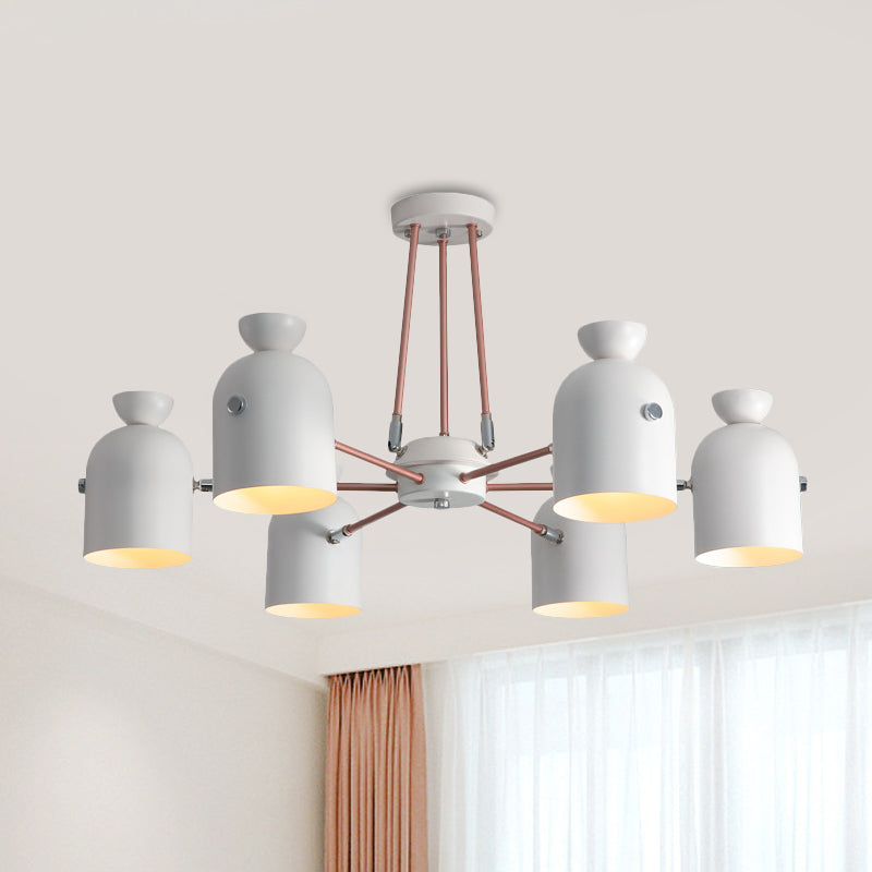 Metallic Half-Capsule Sanging Lighting Modern Nordic Style Lampe de lustre de 6 têtes en blanc