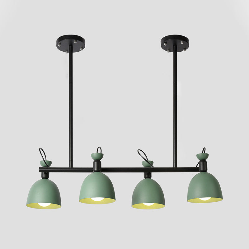 Luminaire de lustre en métal dôme moderniste 4 lumières lampe suspendue verte avec nœud réglable