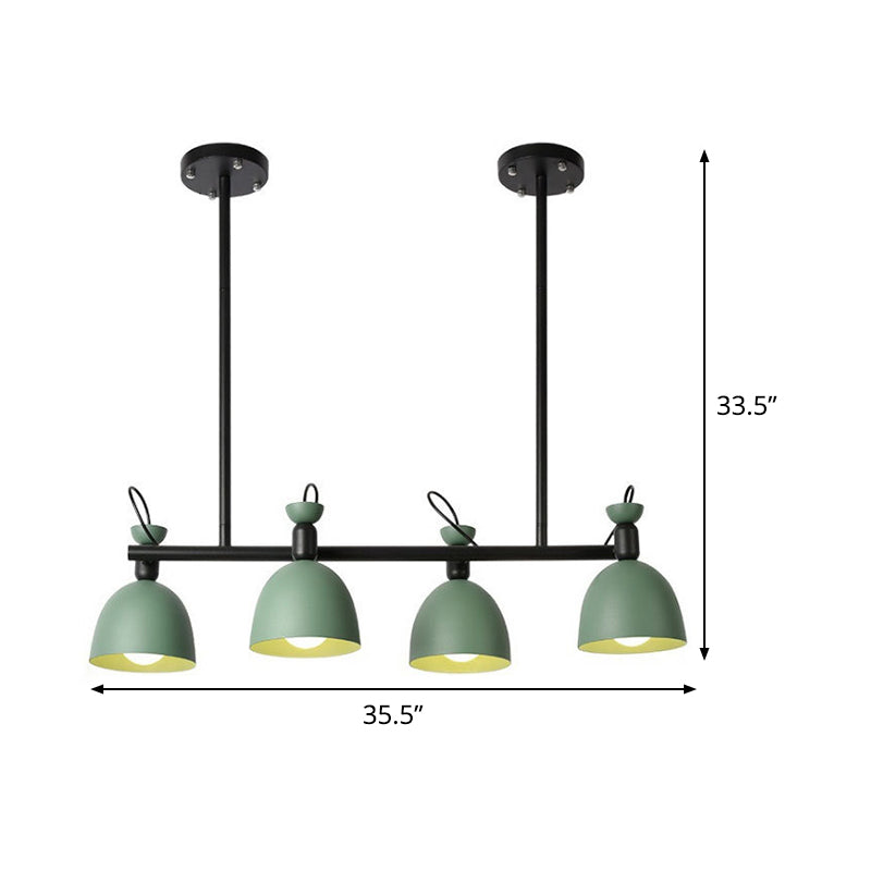 Luminaire de lustre en métal dôme moderniste 4 lumières lampe suspendue verte avec nœud réglable