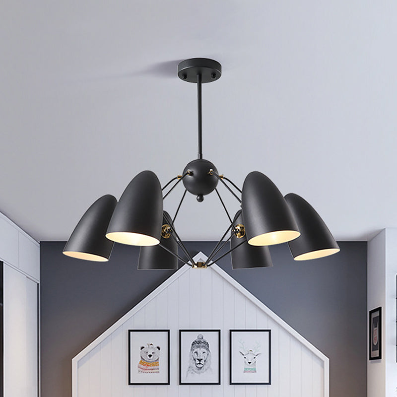 Éclairage moderne de 6 têtes avec une nuance en métal blanc / noir finition balle plafond lustre