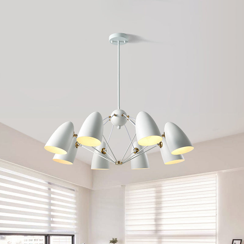 Bullet Chandelier Pendant Light Contemporary Metal 8 Heads Bedroom Hanging Lamp Fixture in Black/White