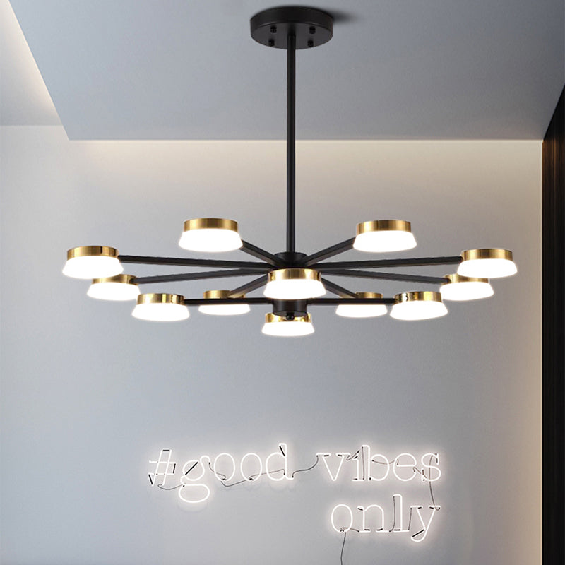 Éclairage de lustre en métal radial moderniste 9/12 têtes de plafond suspendu noir pour le salon