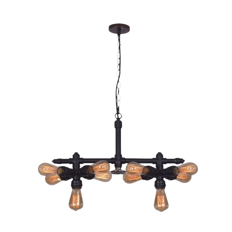 Metallic Black Hanging Chandelier Radial Pipe 10-Head Industrial Ceiling Pendant Lamp for Living Room