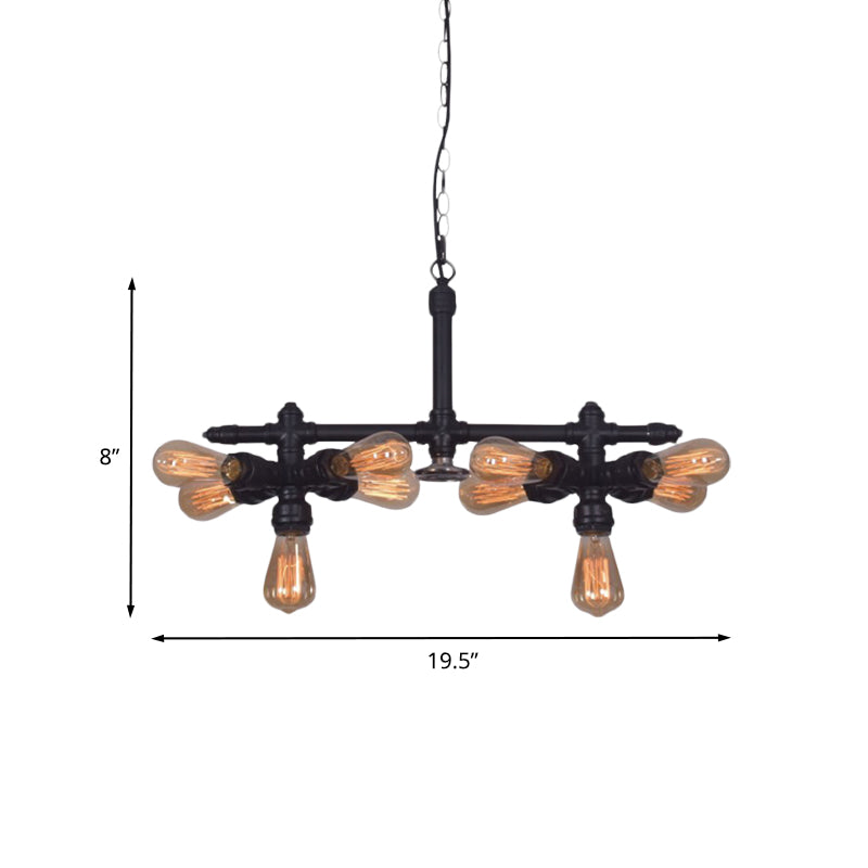 Metallic Black Hanging Chandelier Radial Pipe 10-Head Industrial Ceiling Pendant Lamp for Living Room
