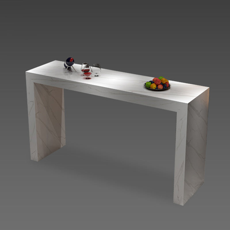 White Rectangle Bar Dining Table Modern Bar Table with Sled Base