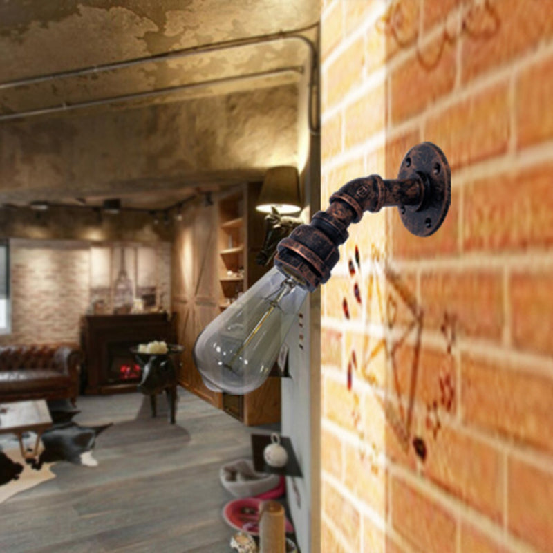 Water Pipe Metallic Wall Lighting Vintage 1 Light Stairway Wall Mount Lamp Sconce in Rust