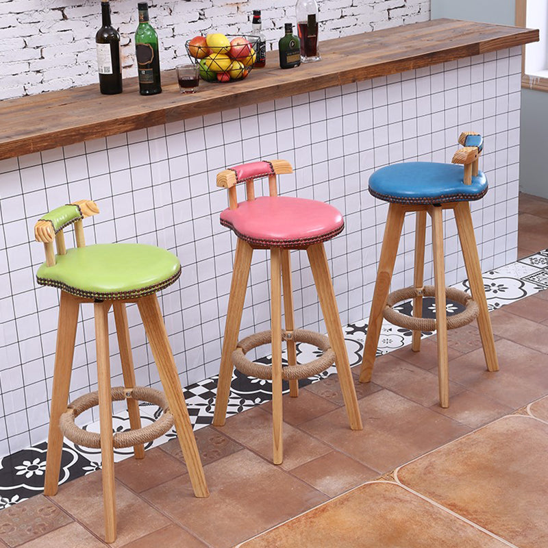 Modern Rotatable Backrest Counter Stool Wood Cafe Bar Stool with Leather Cushion