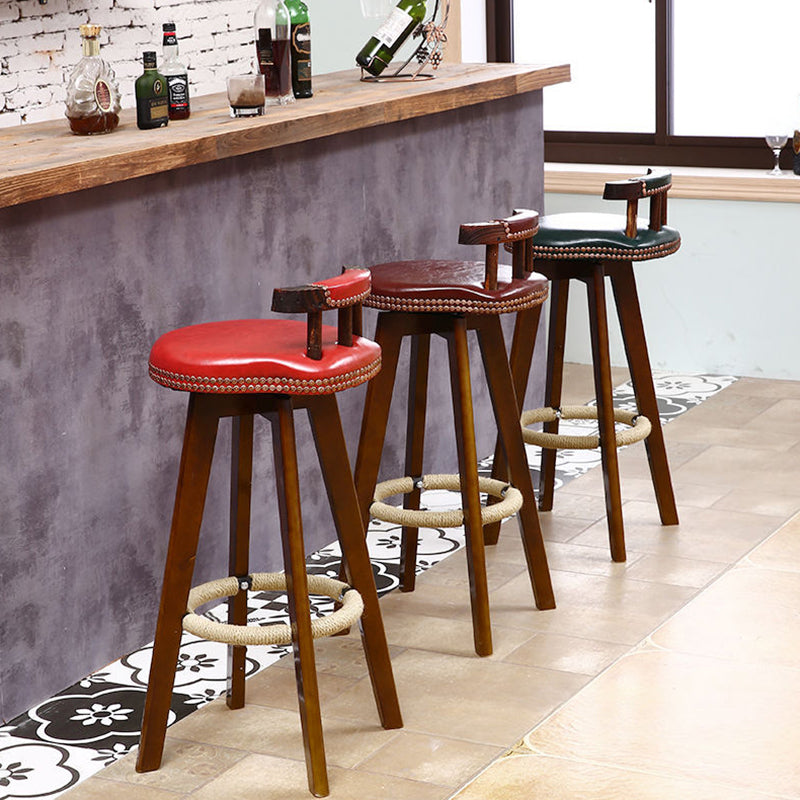 Modern Rotatable Backrest Counter Stool Wood Cafe Bar Stool with Leather Cushion