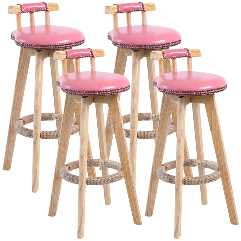 Modern Rotatable Backrest Counter Stool Wood Cafe Bar Stool with Leather Cushion