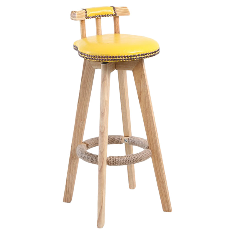 Modern Rotatable Backrest Counter Stool Wood Cafe Bar Stool with Leather Cushion