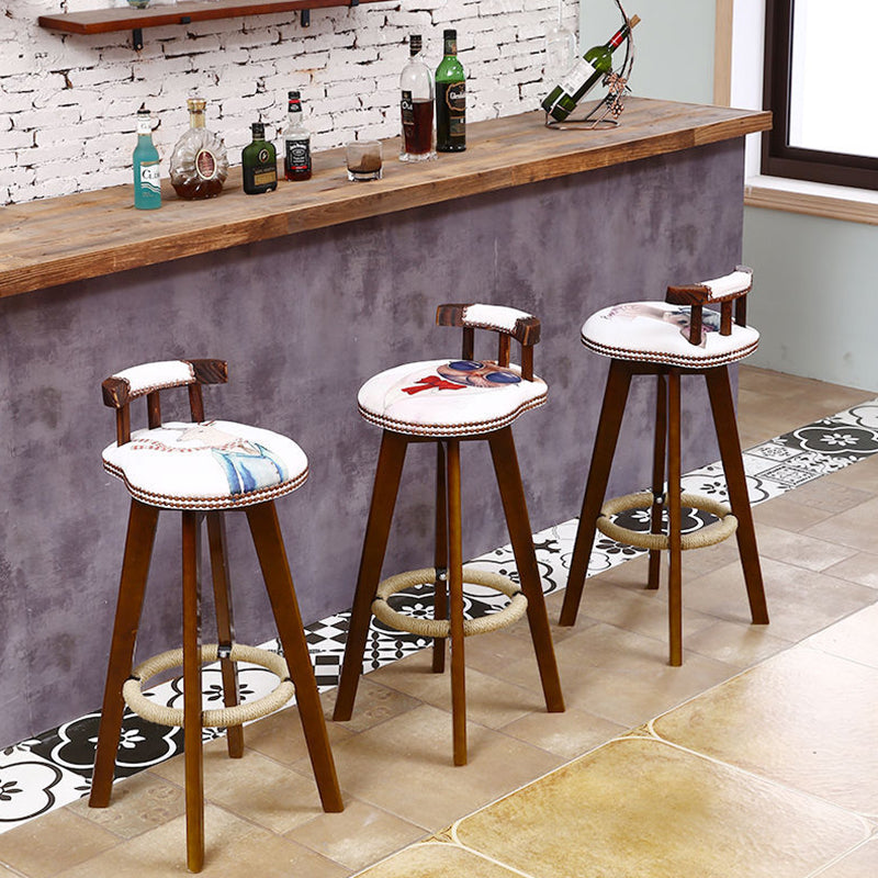 Modern Rotatable Backrest Counter Stool Wood Cafe Bar Stool with Leather Cushion