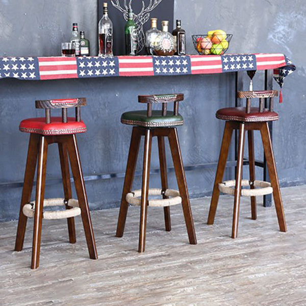 Modern Rotatable Backrest Counter Stool Wood Cafe Bar Stool with Leather Cushion
