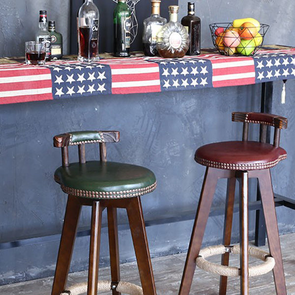 Modern Rotatable Backrest Counter Stool Wood Cafe Bar Stool with Leather Cushion