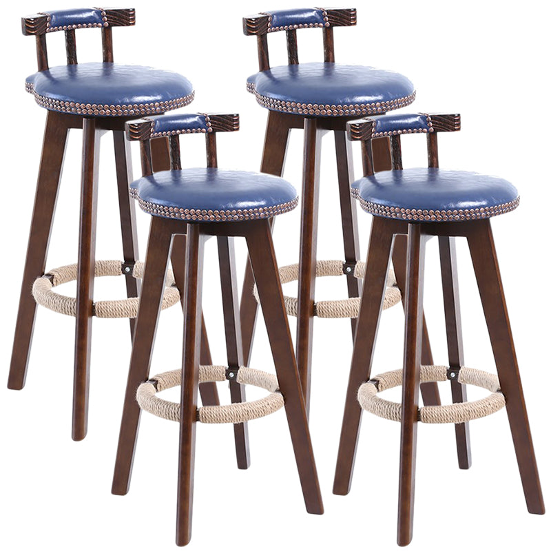 Modern Rotatable Backrest Counter Stool Wood Cafe Bar Stool with Leather Cushion