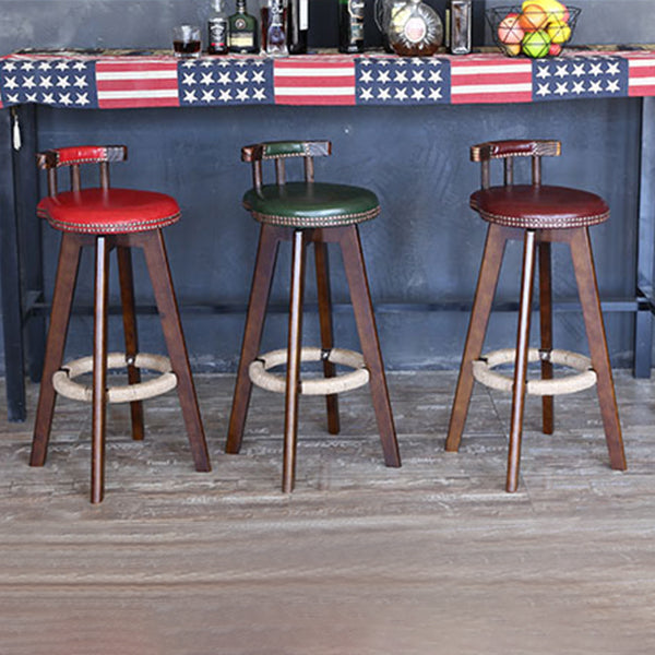 Modern Rotatable Backrest Counter Stool Wood Cafe Bar Stool with Leather Cushion