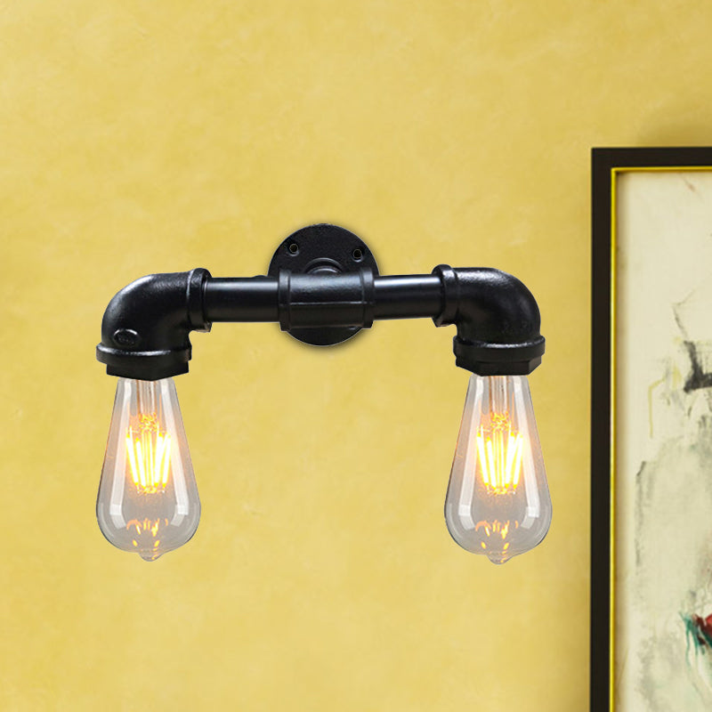 Metall Bare Lampe Leuchte Leuchte Bauernhaus 2-Kopf-Kaffeehaus-Wandhalterung in Schwarz/Rost
