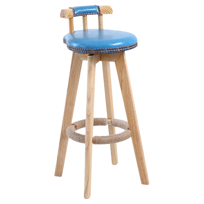 Modern Rotatable Backrest Counter Stool Wood Cafe Bar Stool with Leather Cushion