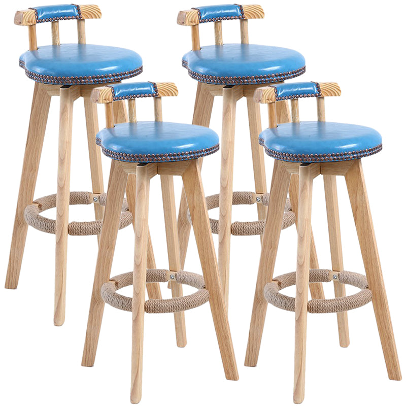 Modern Rotatable Backrest Counter Stool Wood Cafe Bar Stool with Leather Cushion
