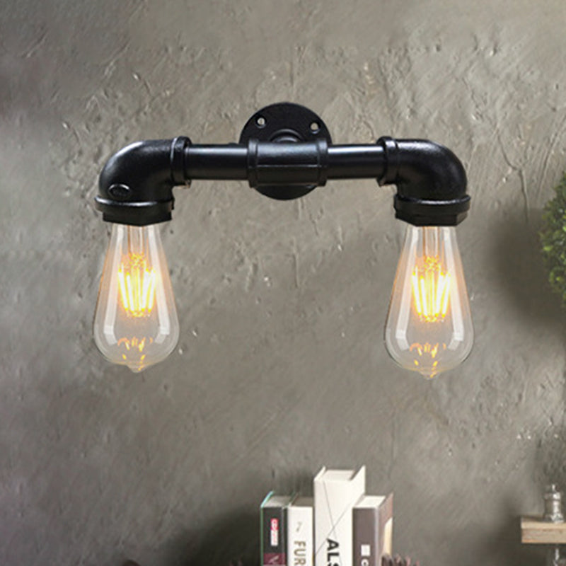 Metall Bare Lampe Leuchte Leuchte Bauernhaus 2-Kopf-Kaffeehaus-Wandhalterung in Schwarz/Rost