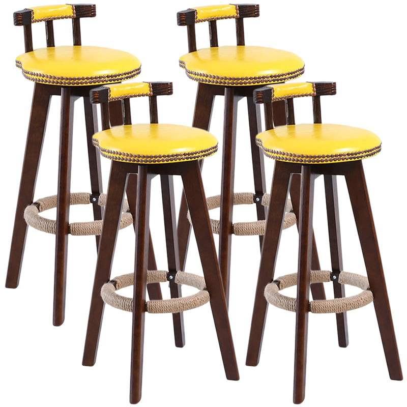 Modern Rotatable Backrest Counter Stool Wood Cafe Bar Stool with Leather Cushion