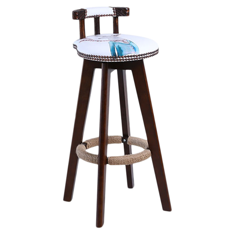 Modern Rotatable Backrest Counter Stool Wood Cafe Bar Stool with Leather Cushion