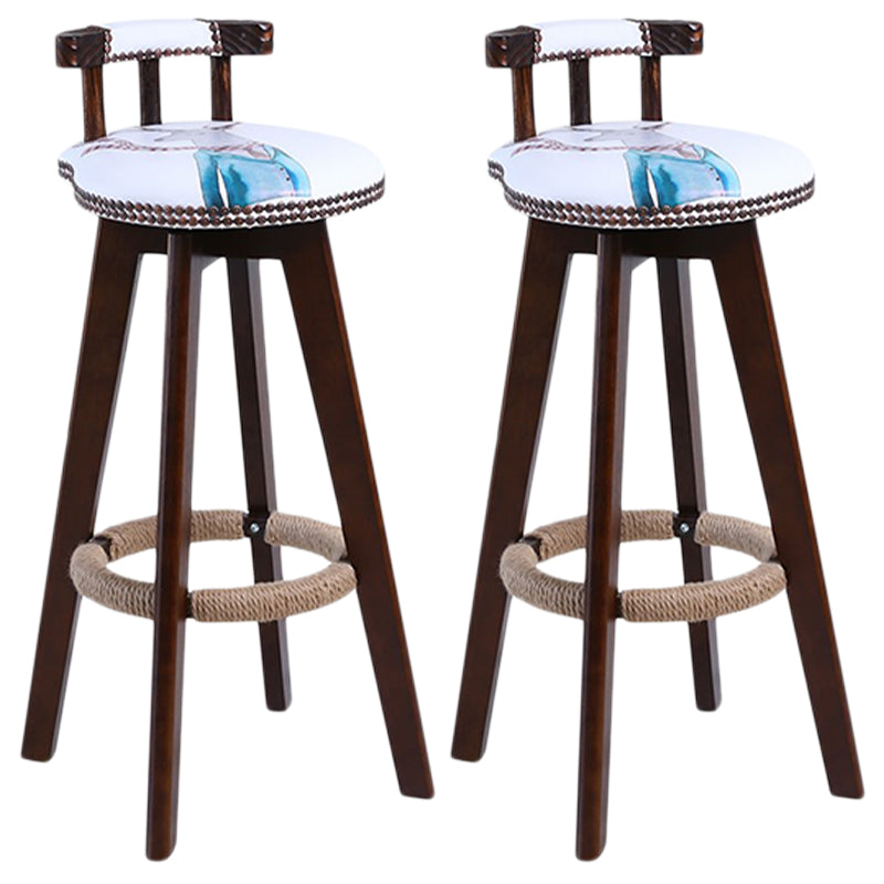 Modern Rotatable Backrest Counter Stool Wood Cafe Bar Stool with Leather Cushion