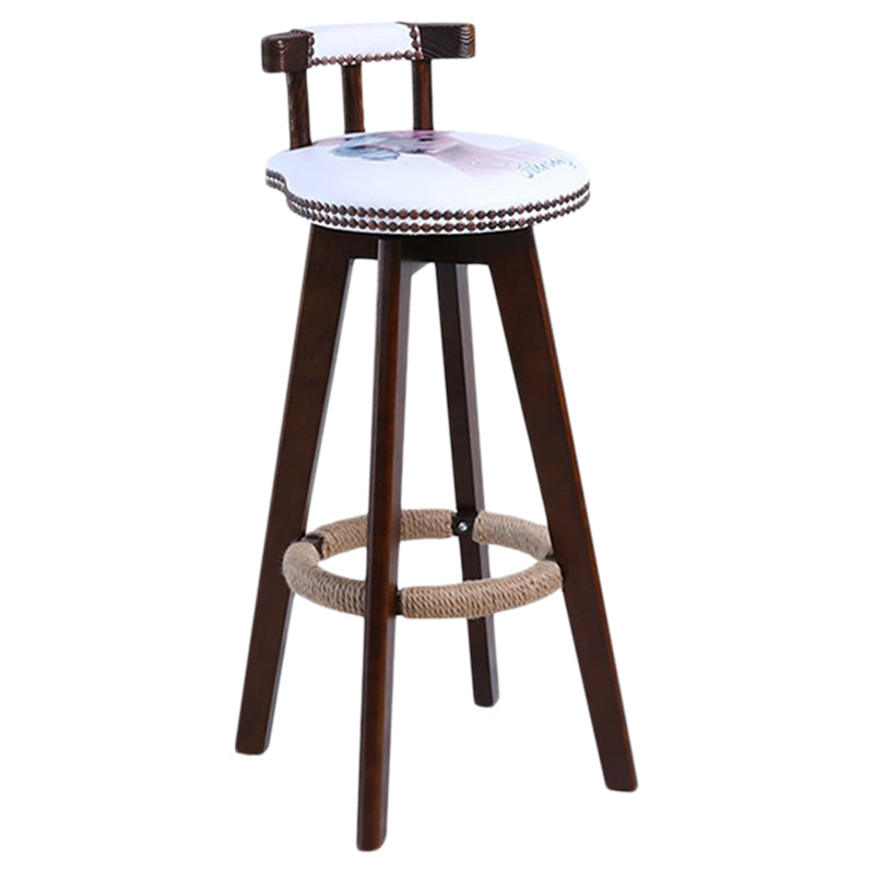 Modern Rotatable Backrest Counter Stool Wood Cafe Bar Stool with Leather Cushion