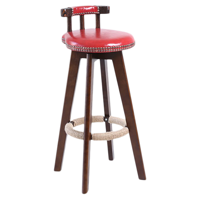 Modern Rotatable Backrest Counter Stool Wood Cafe Bar Stool with Leather Cushion