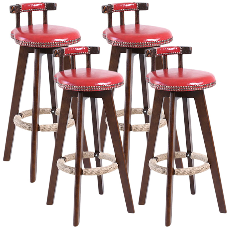 Modern Rotatable Backrest Counter Stool Wood Cafe Bar Stool with Leather Cushion