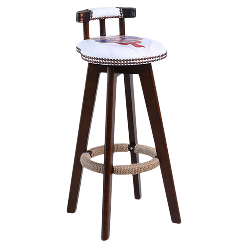 Modern Rotatable Backrest Counter Stool Wood Cafe Bar Stool with Leather Cushion