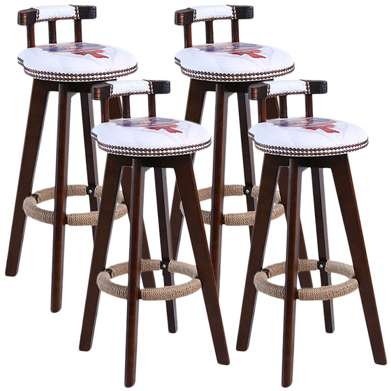 Modern Rotatable Backrest Counter Stool Wood Cafe Bar Stool with Leather Cushion