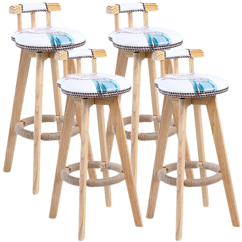 Modern Rotatable Backrest Counter Stool Wood Cafe Bar Stool with Leather Cushion