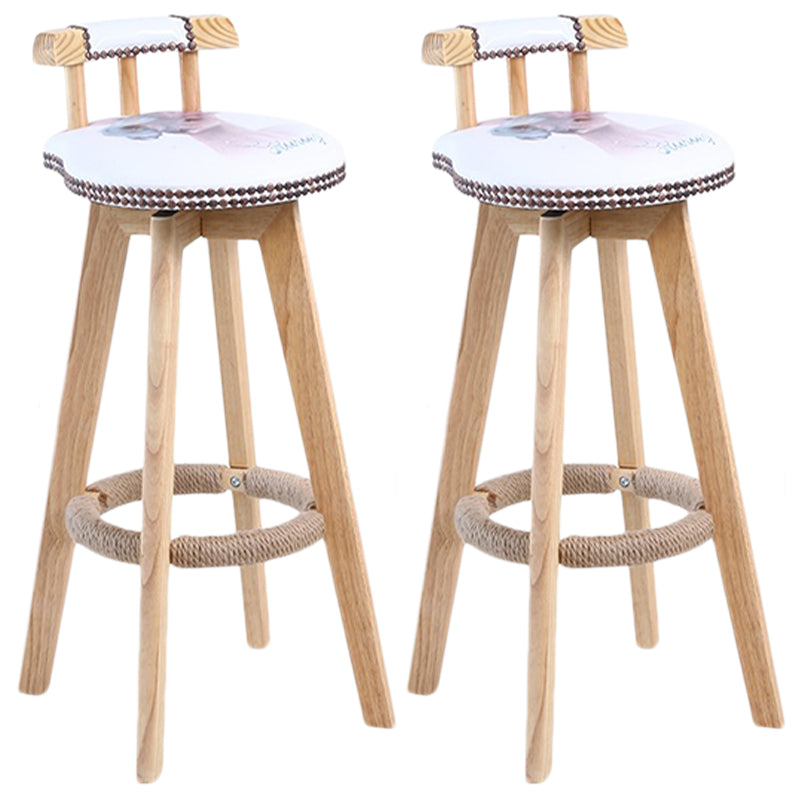 Modern Rotatable Backrest Counter Stool Wood Cafe Bar Stool with Leather Cushion