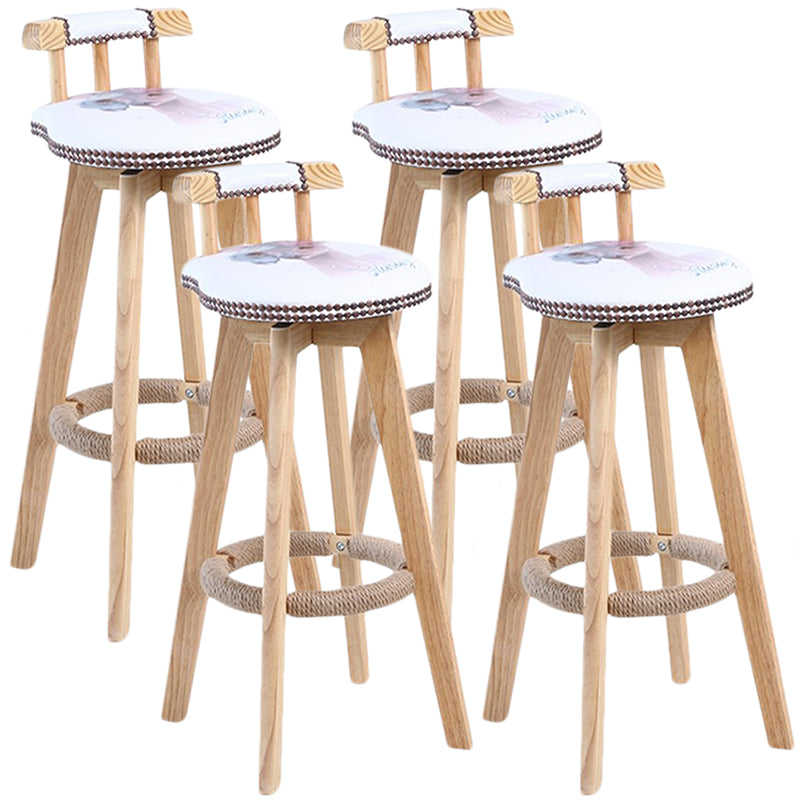 Modern Rotatable Backrest Counter Stool Wood Cafe Bar Stool with Leather Cushion