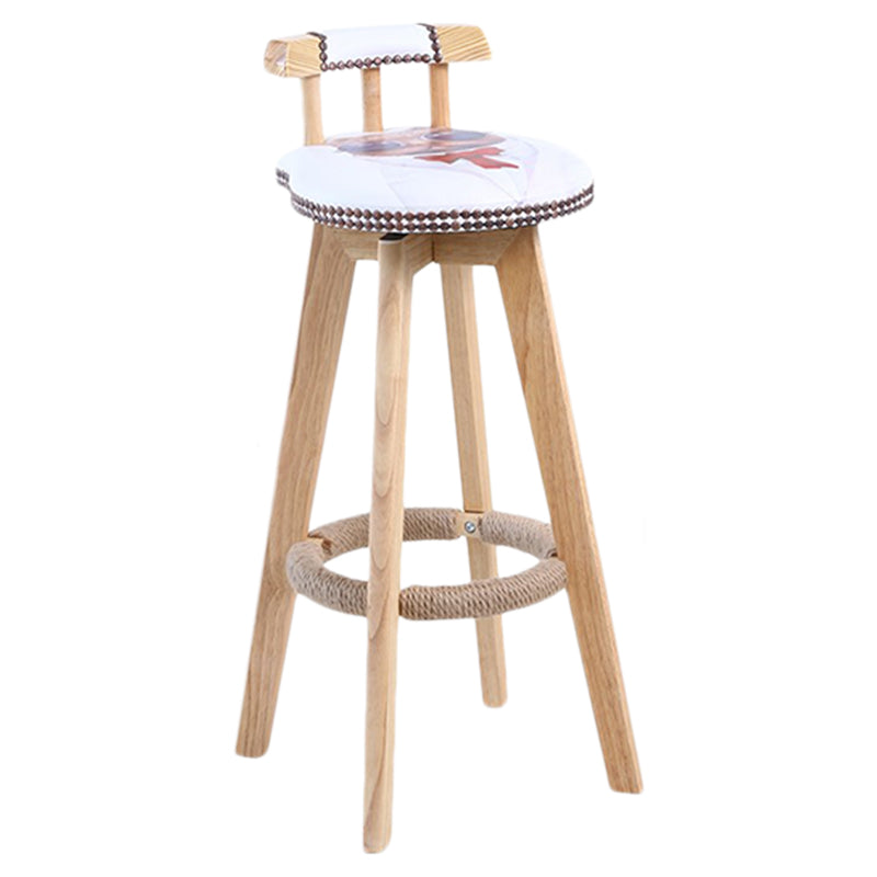 Modern Rotatable Backrest Counter Stool Wood Cafe Bar Stool with Leather Cushion