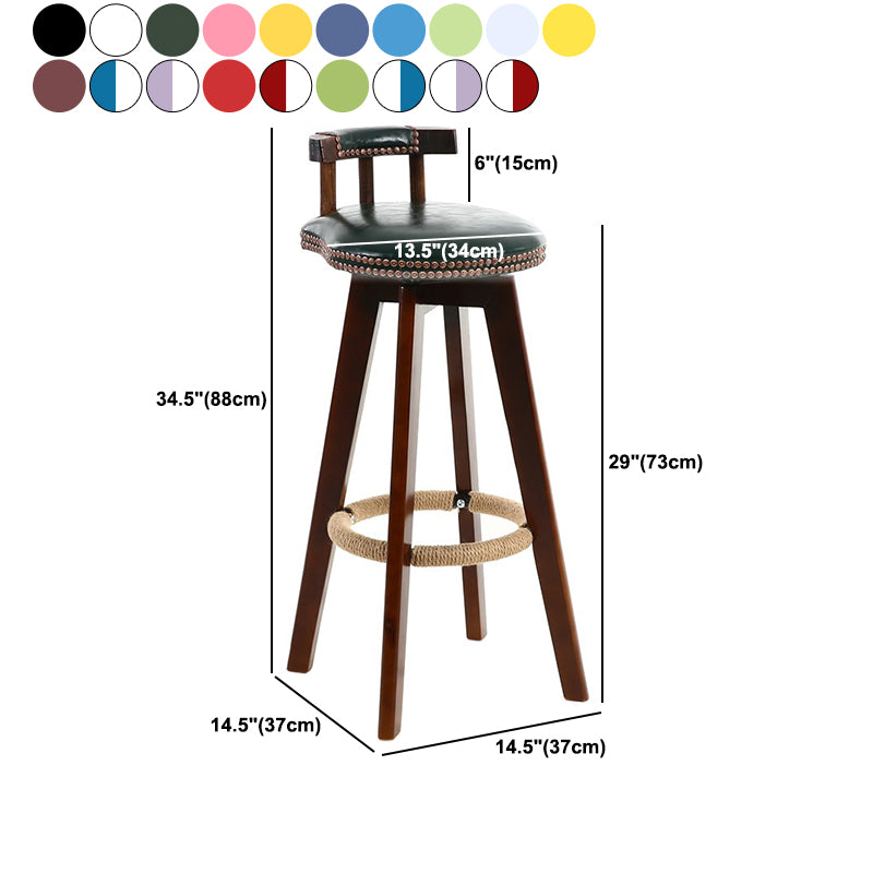 Modern Rotatable Backrest Counter Stool Wood Cafe Bar Stool with Leather Cushion
