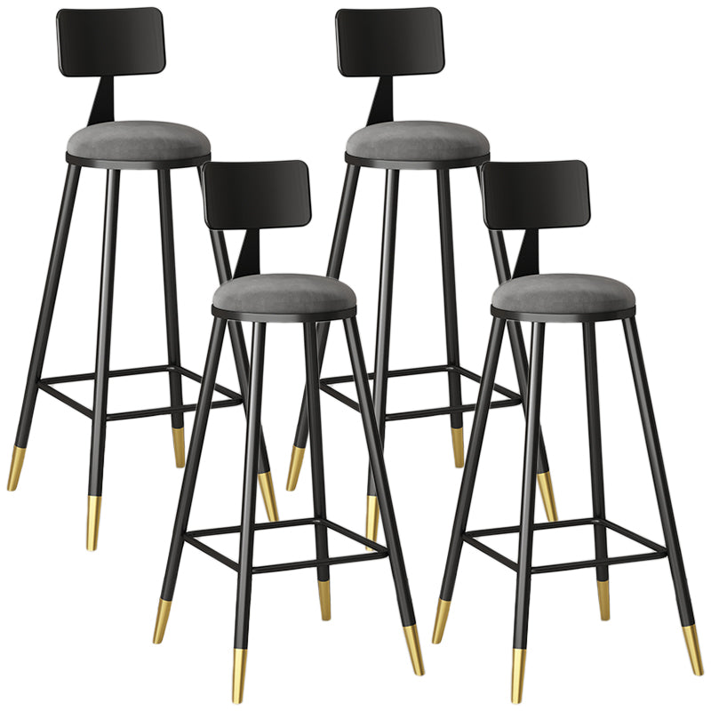 Modern Armless Backrest Counter Stool Iron Couture Bar Stool with Velvet Cushion and Pedal