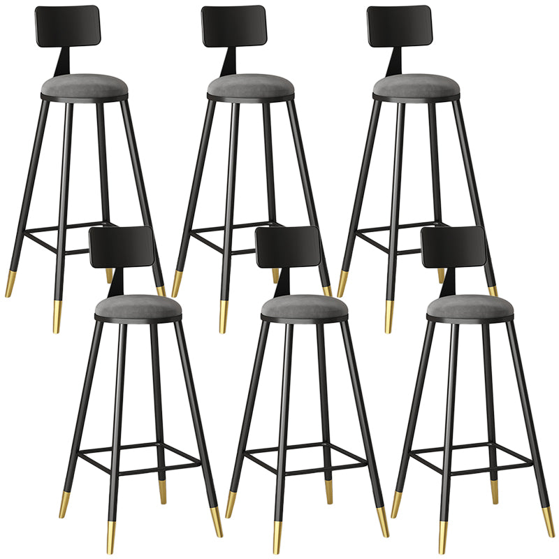 Modern Armless Backrest Counter Stool Iron Couture Bar Stool with Velvet Cushion and Pedal