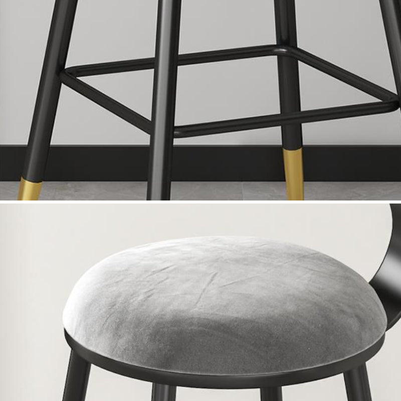 Modern Armless Backrest Counter Stool Iron Couture Bar Stool with Velvet Cushion and Pedal