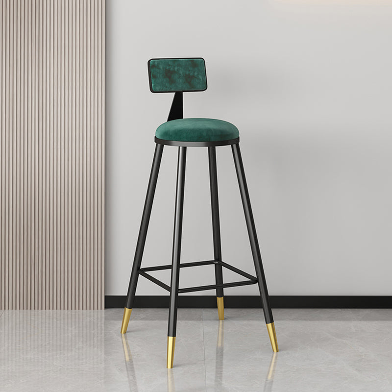Modern Armless Backrest Counter Stool Iron Couture Bar Stool with Velvet Cushion and Pedal
