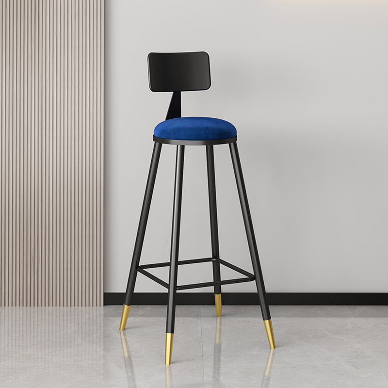 Modern Armless Backrest Counter Stool Iron Couture Bar Stool with Velvet Cushion and Pedal