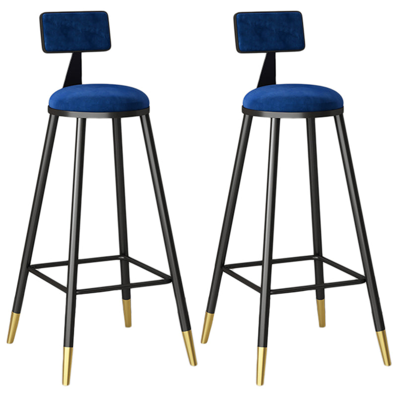 Modern Armless Backrest Counter Stool Iron Couture Bar Stool with Velvet Cushion and Pedal