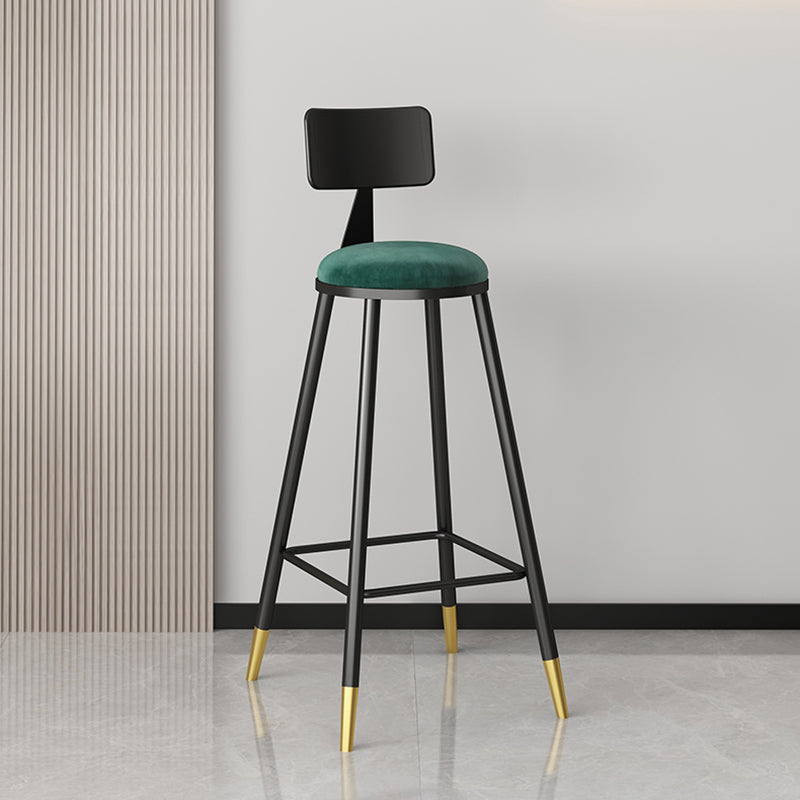 Modern Armless Backrest Counter Stool Iron Couture Bar Stool with Velvet Cushion and Pedal