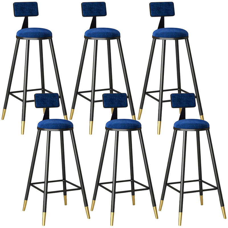 Modern Armless Backrest Counter Stool Iron Couture Bar Stool with Velvet Cushion and Pedal