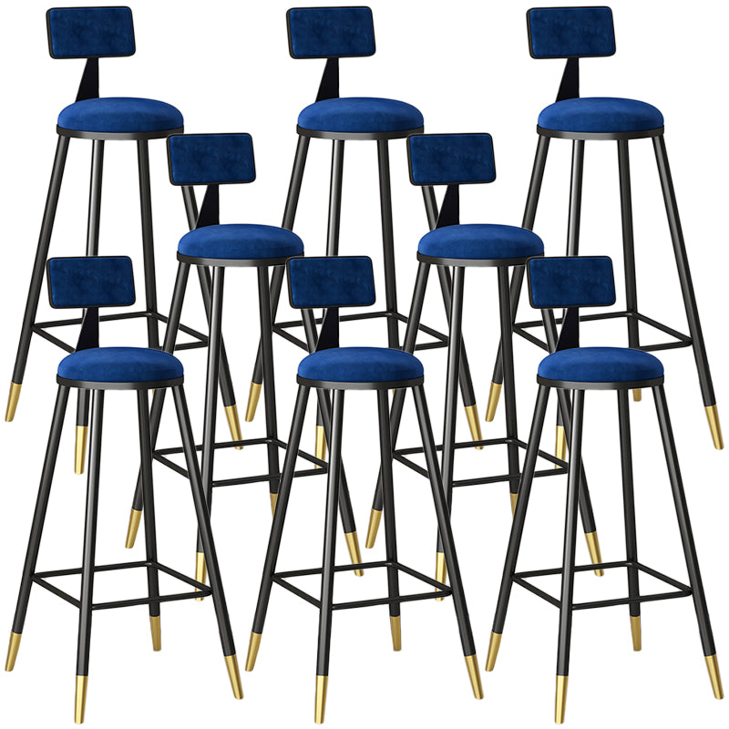 Modern Armless Backrest Counter Stool Iron Couture Bar Stool with Velvet Cushion and Pedal