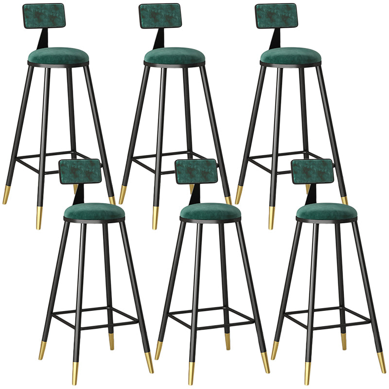 Modern Armless Backrest Counter Stool Iron Couture Bar Stool with Velvet Cushion and Pedal