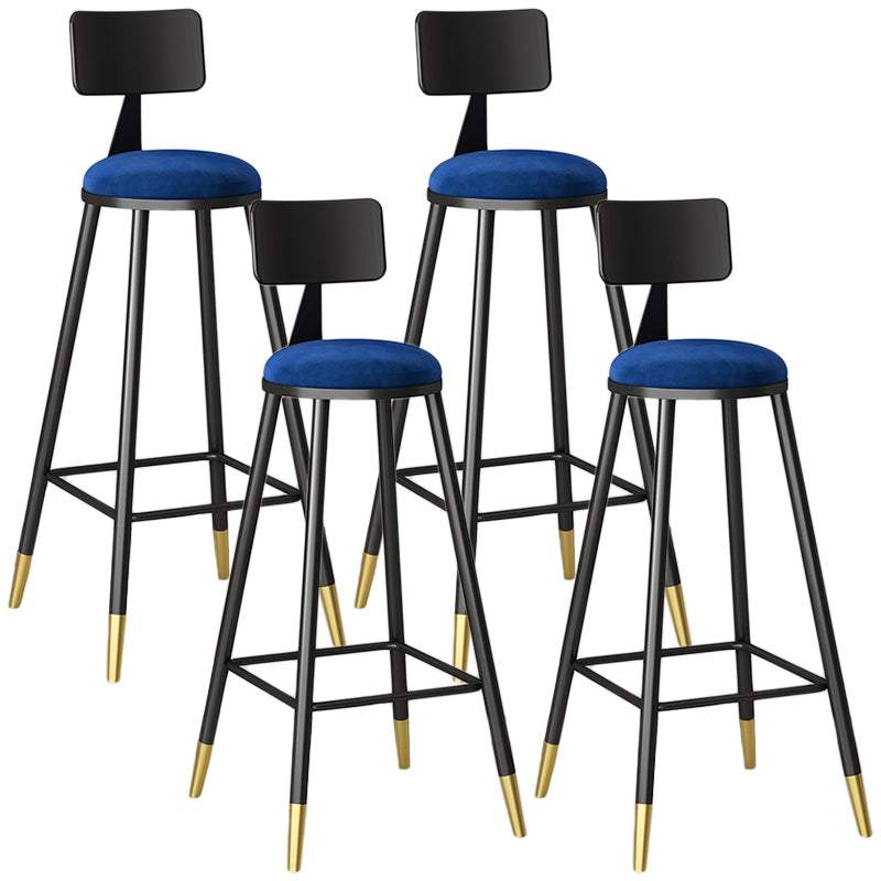 Modern Armless Backrest Counter Stool Iron Couture Bar Stool with Velvet Cushion and Pedal